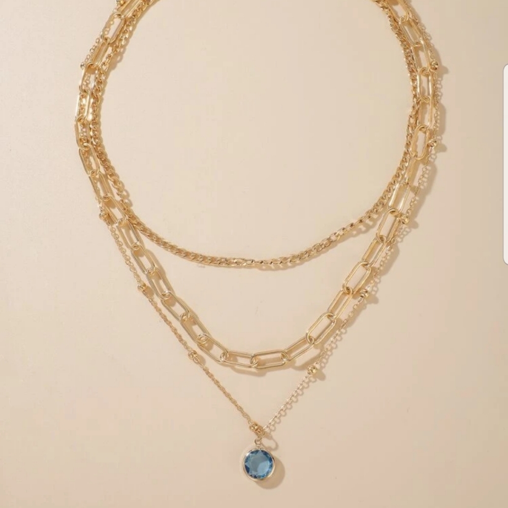 *Aviva* Blue Stone Layered Necklace - Picture 2 of 5